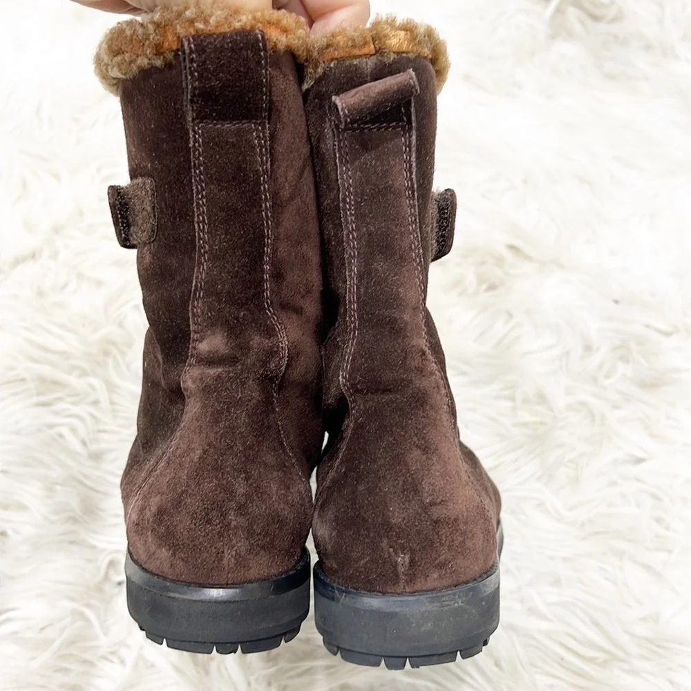 STUART Weitzman Brown Suede Velcro Strap Winter Boots Booties 7
